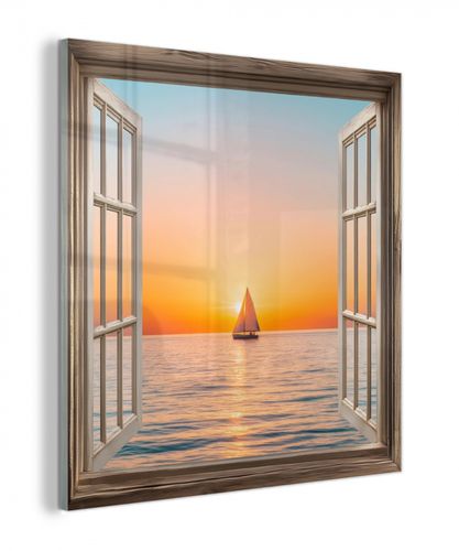 plexiglas 5mm - Doorkijk - Zee - Boot - Zonsondergang