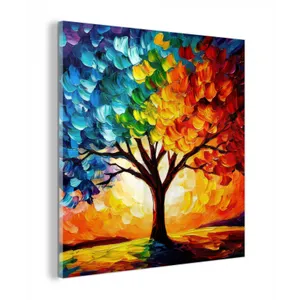 Glas schilderij - Boom - Kunst - Natuur - Zonsondergang