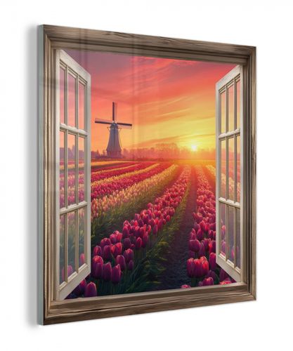 plexiglas 5mm - Doorkijk - Tulpen - Zonsondergang - Bloemen - Kleurrijk