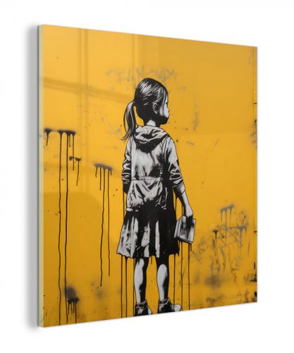 plexiglas 5mm - Meisje - Boek - Gele Muur - Graffiti