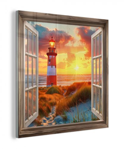 plexiglas 5mm - Doorkijk - Raam - Vuurtoren - Zonsondergang - Strand