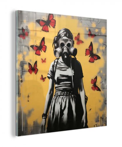 plexiglas 5mm - Meisje - Gasmasker - Vlinders - Graffiti