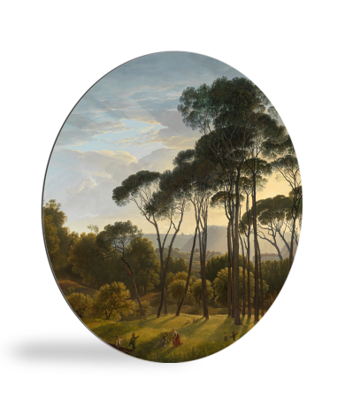 Italiaans landschap met parasoldennen - Schilderij van Hendrik Voogd wandcirkel 