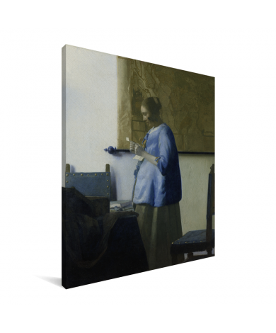 Brieflezende vrouw in het blauw - Schilderij van Johannes Vermeer Canvas