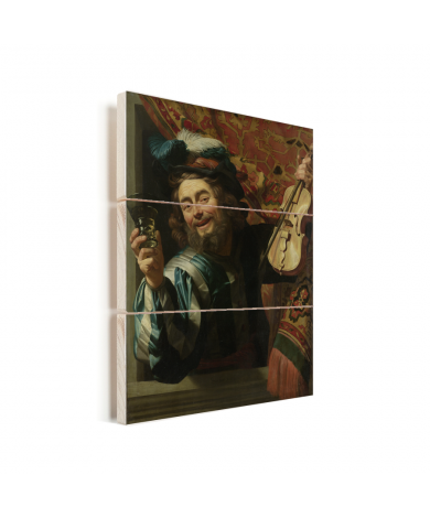 Een vrolijke vioolspeler - Schilderij van Gerard van Honthorst Vurenhout met planken