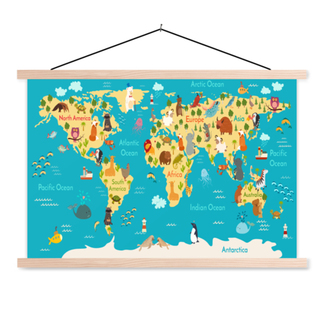 Het formulier adelaar Wortel Continenten en zeeën textielposter - Kinderwereldkaarten - Wereldkaarten |  Bestel nú bij FotoOpGlas