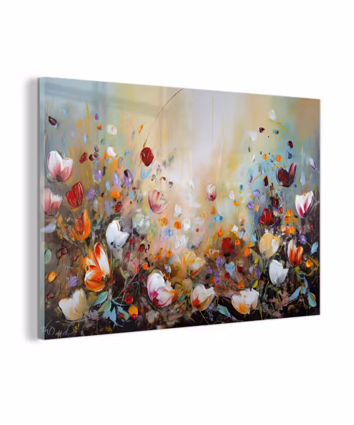 Glas schilderij - Olieverf - Bloemen - Kleurrijk - Natuur