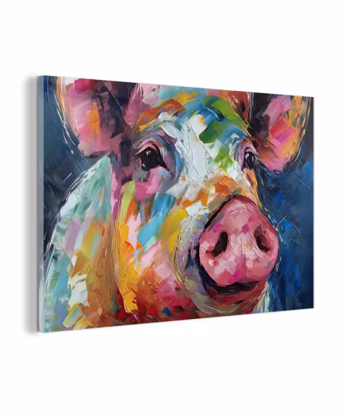Glas schilderij - Varken - Olieverf - Dieren - Kunst