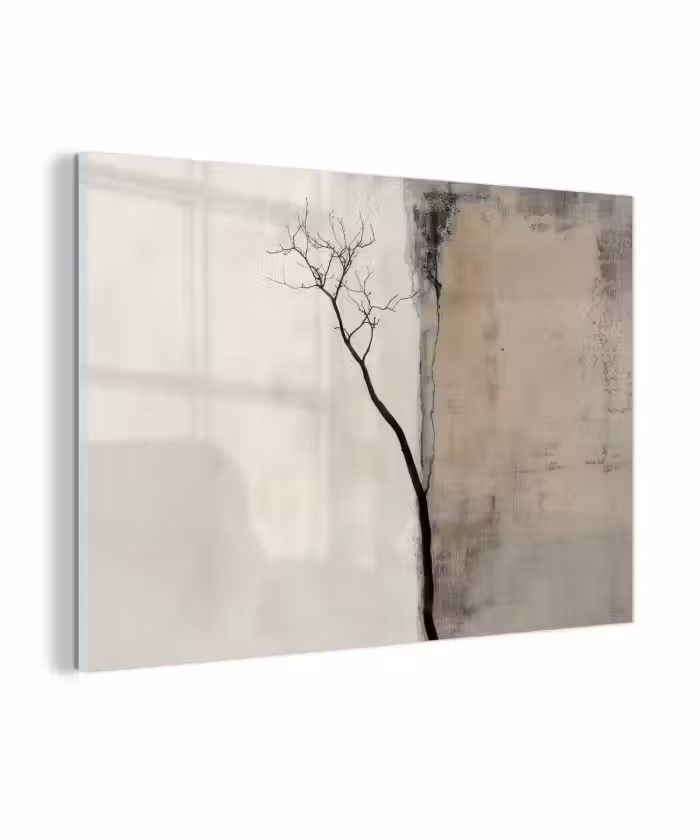 Glas schilderij - Wabi sabi - Plant - Beige