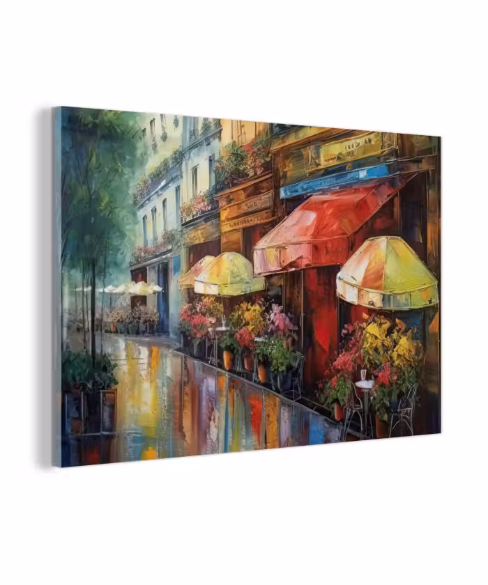 Glas schilderij - Straat - Olieverf - Kleurrijk - Stad