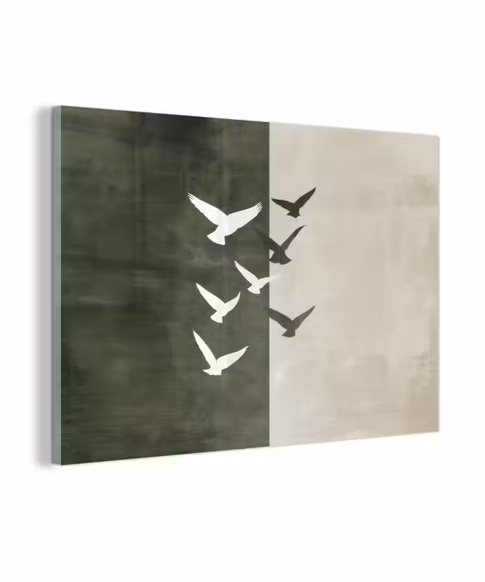 Glas schilderij - Japandi - Vogel - Groen