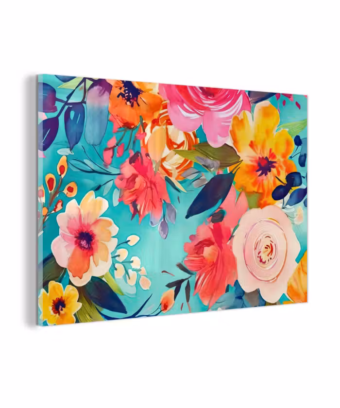 Glas schilderij - Bloemen - Olieverf - Kleurrijk - Natuur