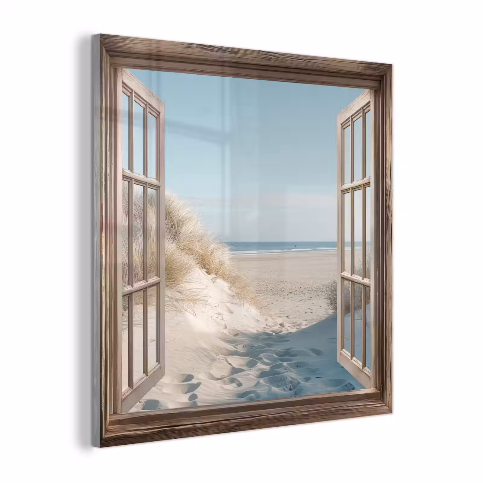 Glas schilderij - Doorkijk - Helmgras - Duinen - Zee - Landschap — 1