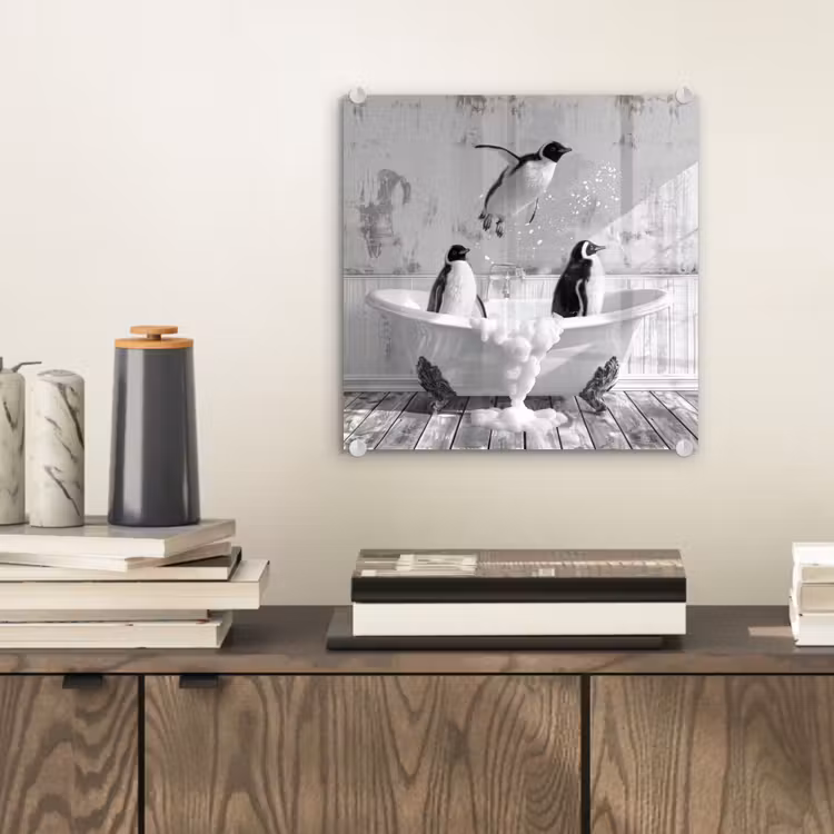 Glas schilderij - Pinguïns - Vintage - Dieren - Zwart - Wit — 2