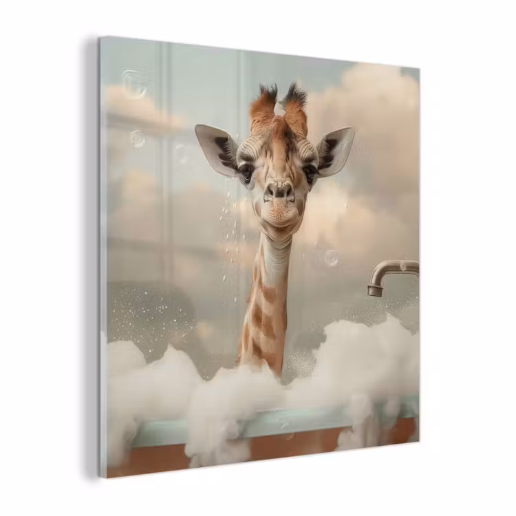 Glas schilderij - Giraffe - Wilde dieren - Bad -  Schuim — 1