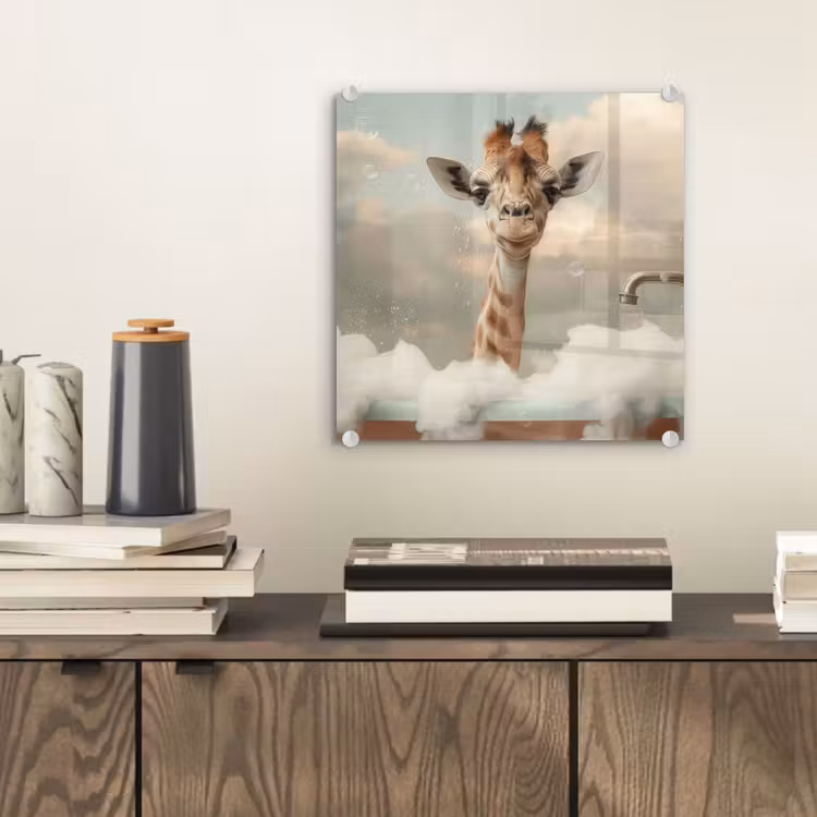 Glas schilderij - Giraffe - Wilde dieren - Bad -  Schuim — 2