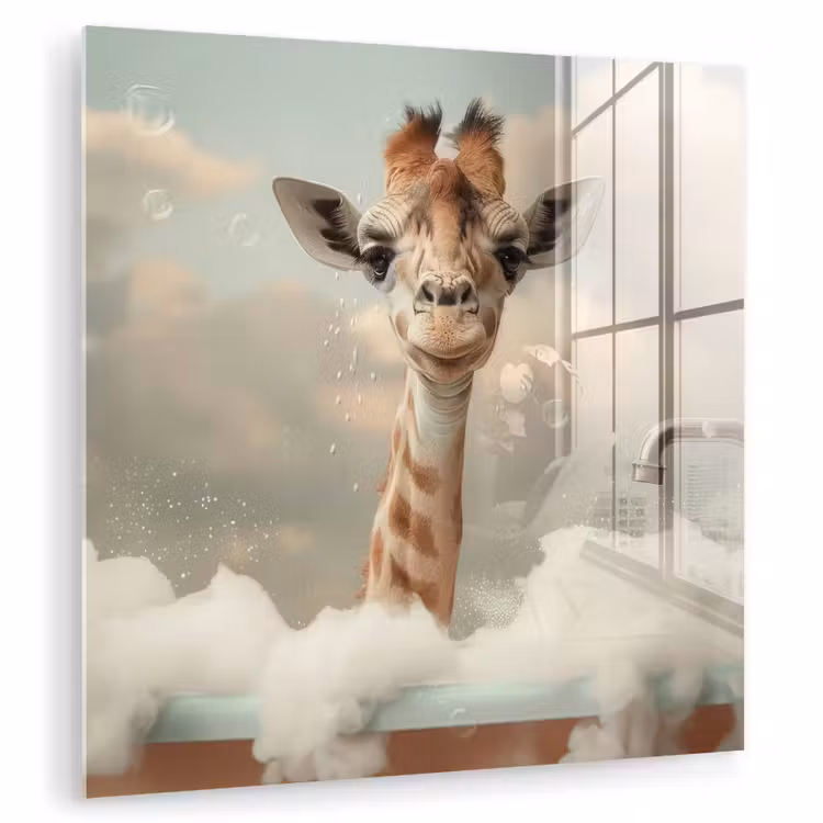 Glas schilderij - Giraffe - Wilde dieren - Bad -  Schuim — 3