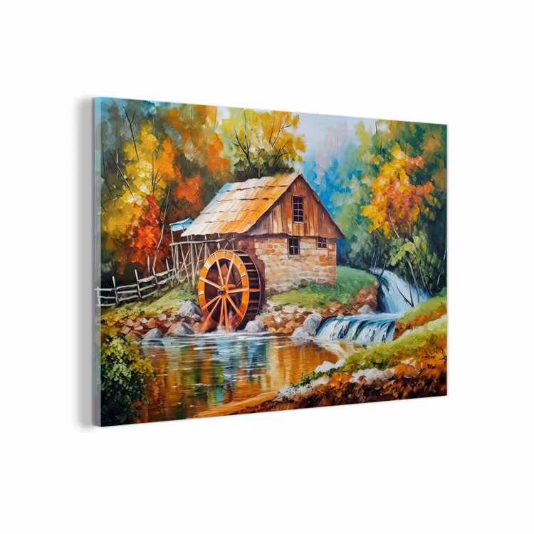 Glas schilderij - Landschap - Schilderij - Huis - Kunst - Herfst — 1