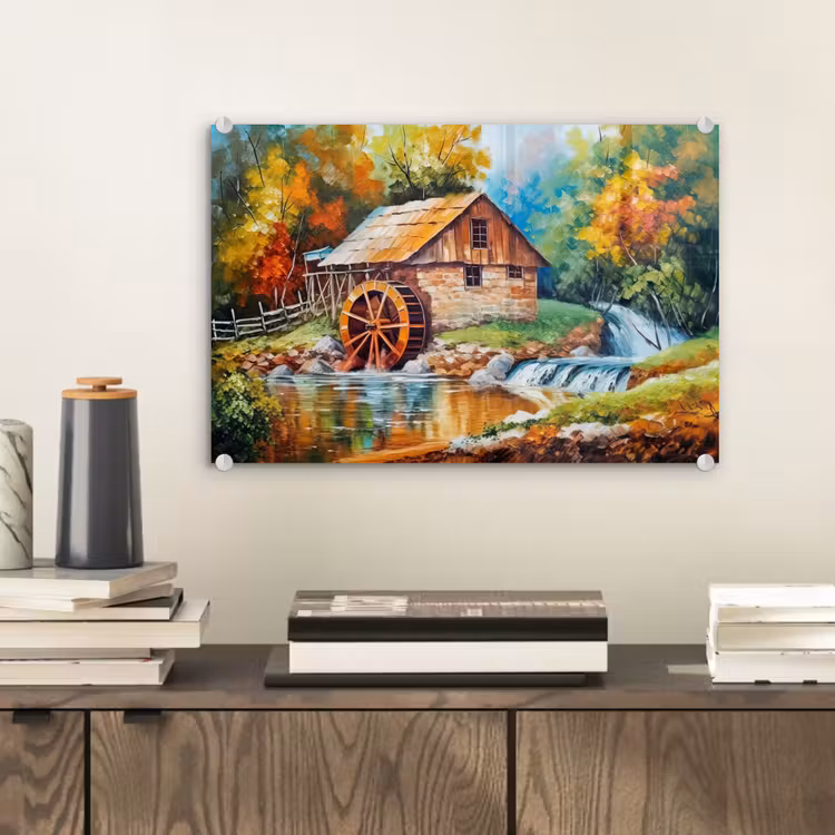 Glas schilderij - Landschap - Schilderij - Huis - Kunst - Herfst — 2