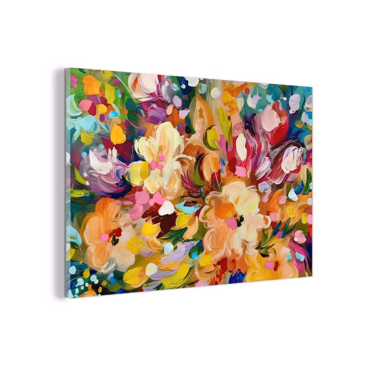 Glas schilderij - Schilderij - Olieverf - Bloemen - Regenboog — 1