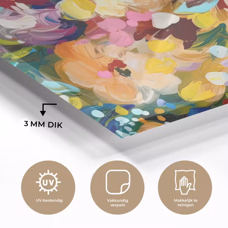 Glas schilderij - Schilderij - Olieverf - Bloemen - Regenboog — 3