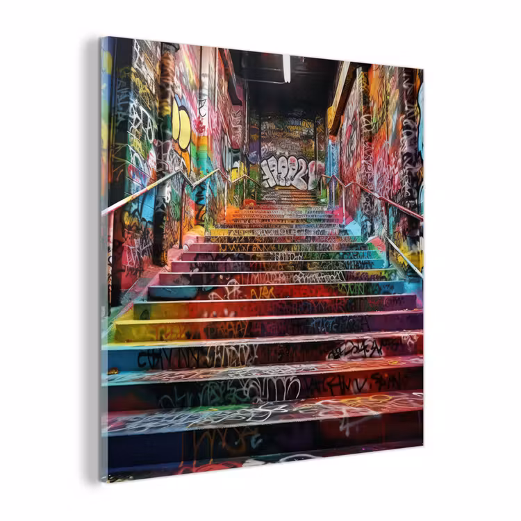 Glas schilderij - Trap - Graffiti - Kleuren - Kunst — 1