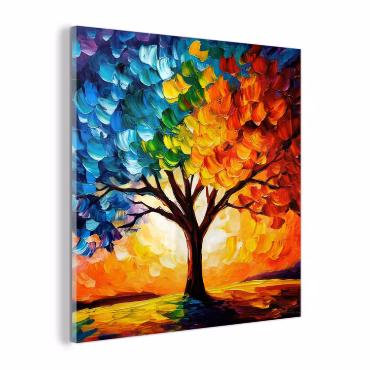 Glas schilderij - Boom - Kunst - Natuur - Zonsondergang — 1