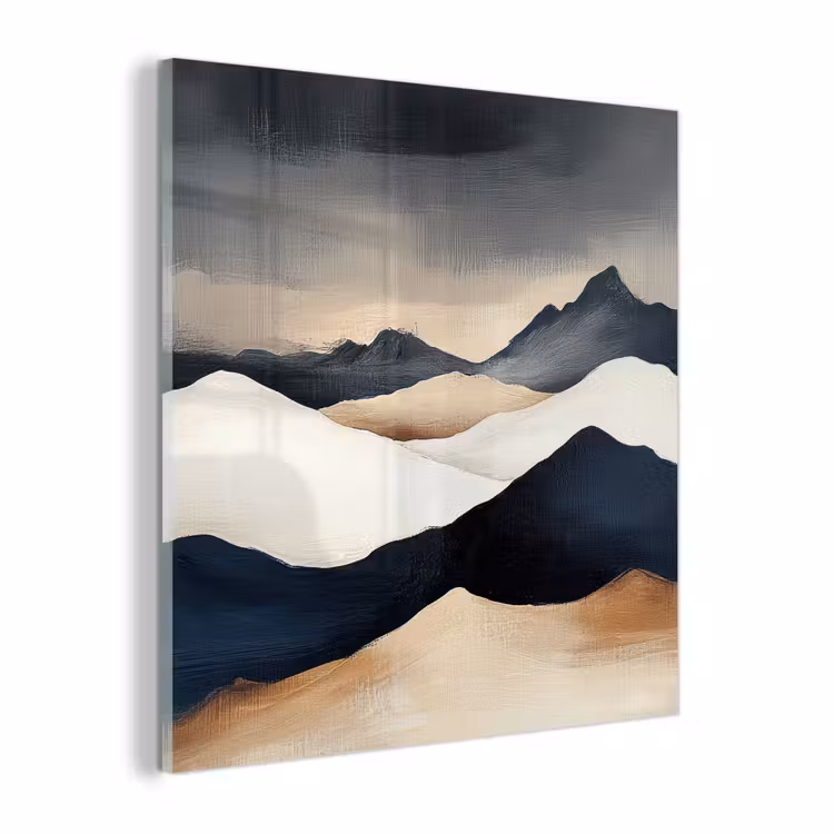 Glas schilderij - Bergen - Donkerblauw - Landschap — 1