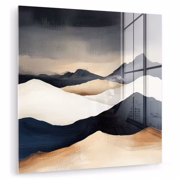Glas schilderij - Bergen - Donkerblauw - Landschap — 3