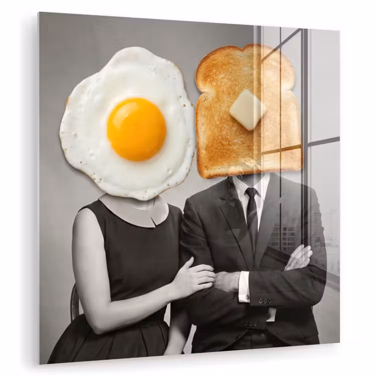 Glas schilderij - Ontbijt - Koppel - Ei - Brood — 3