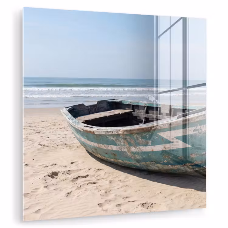 Glas schilderij - Boot - Zandstrand - Zee — 3