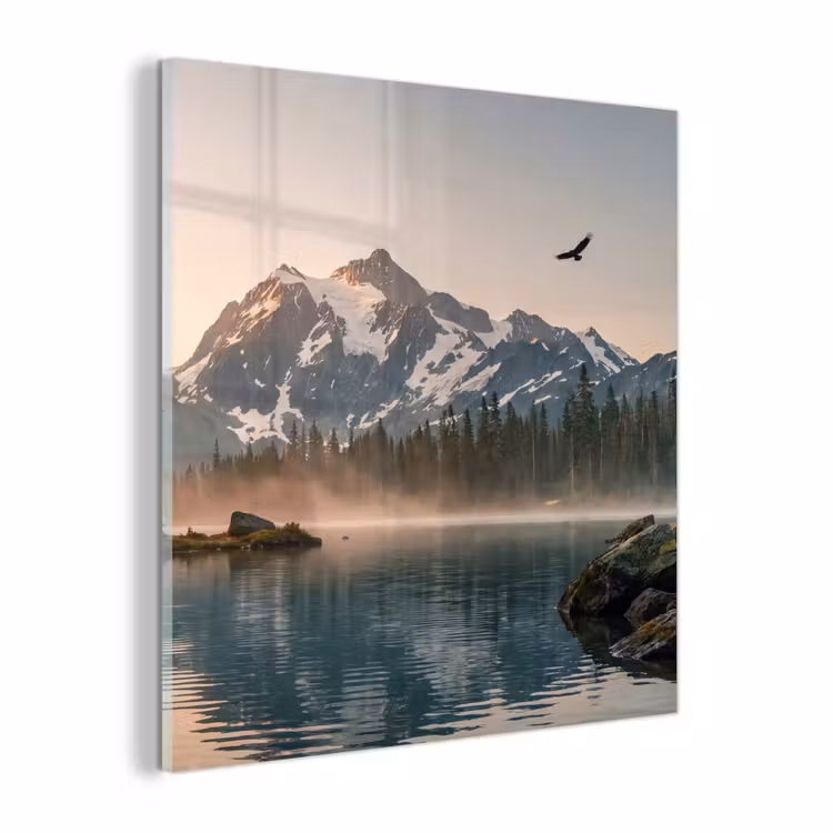 Glas schilderij - Bergen - Water - Bomen — 1