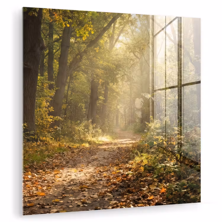 Glas schilderij - Zonlicht - Bospad - Bomen — 3