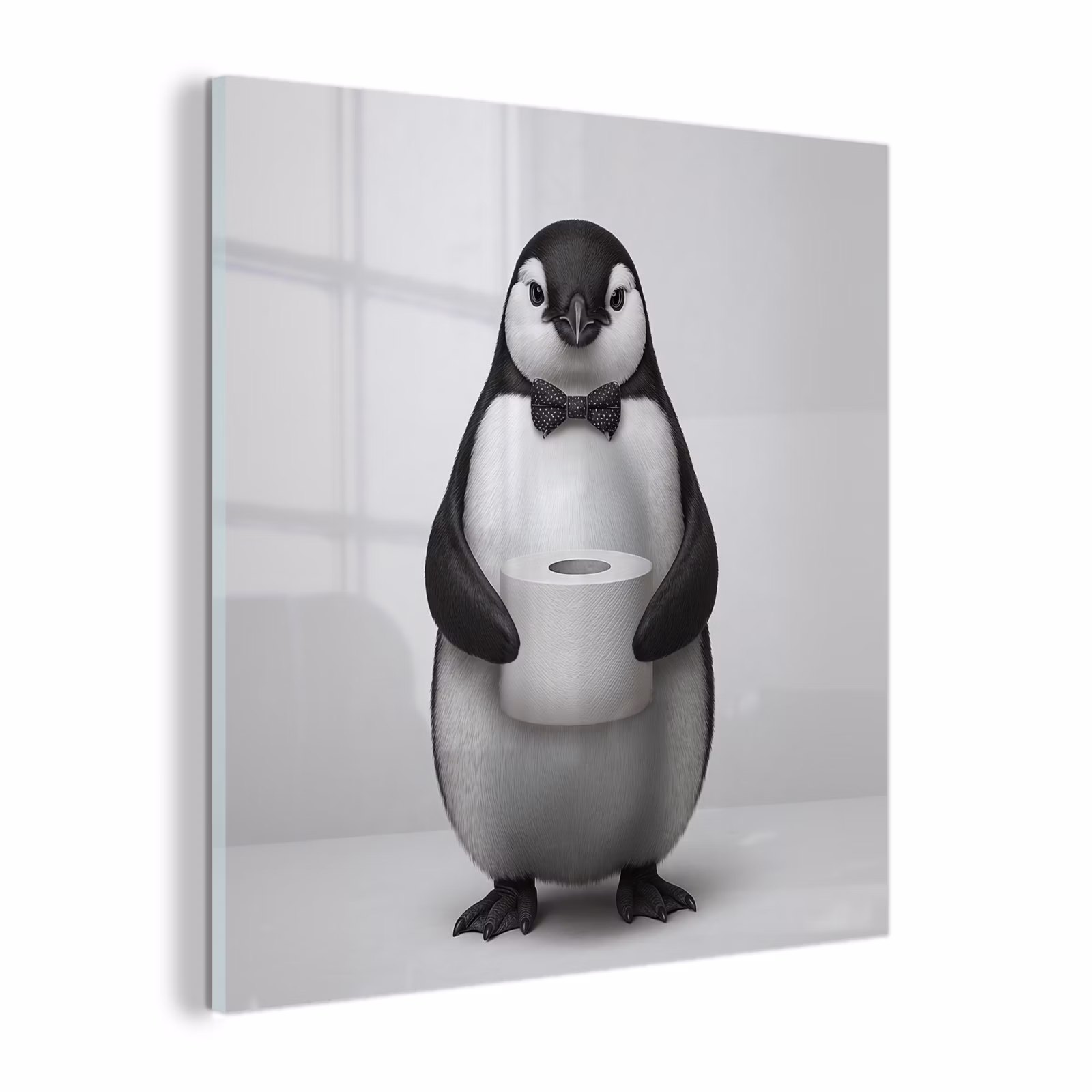 Glas schilderij - Pinguïn - WC rol - Wit — 1