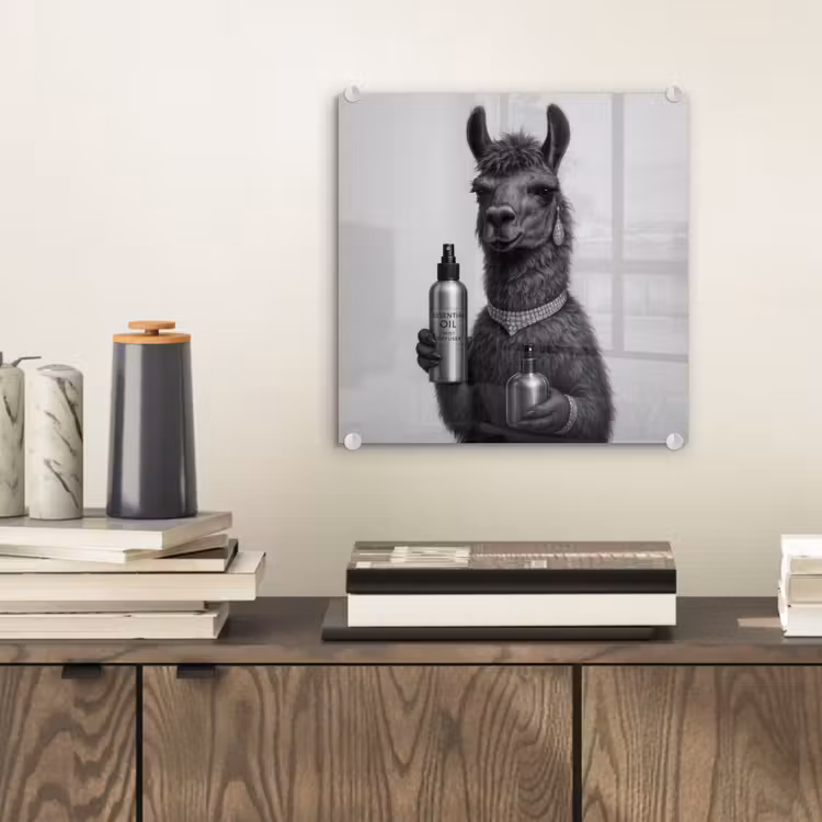 Glas schilderij - Lama - Flessen - Zwart - Wit — 2
