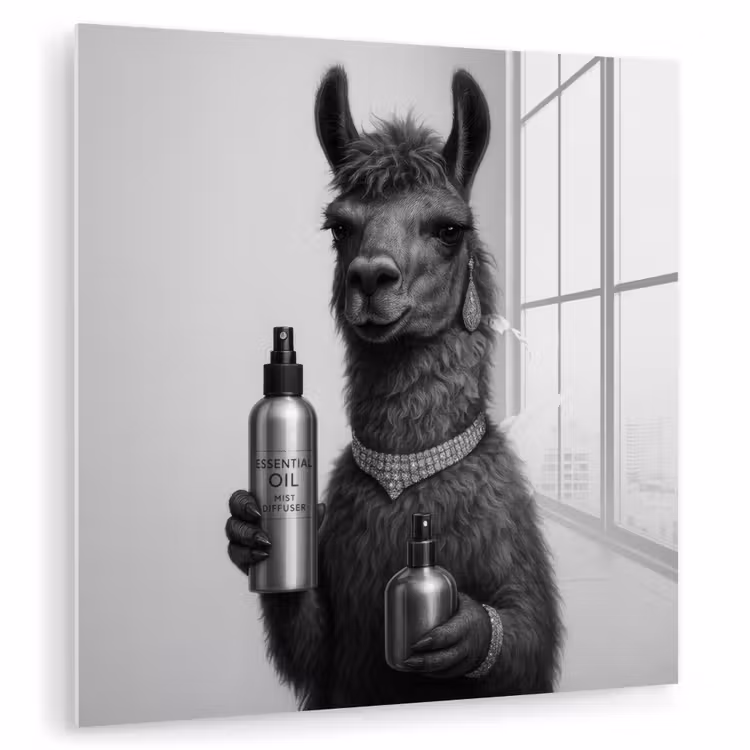 Glas schilderij - Lama - Flessen - Zwart - Wit — 3