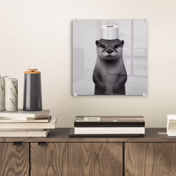 Glas schilderij - Otter - WC rol - Zwart - Wit — 2