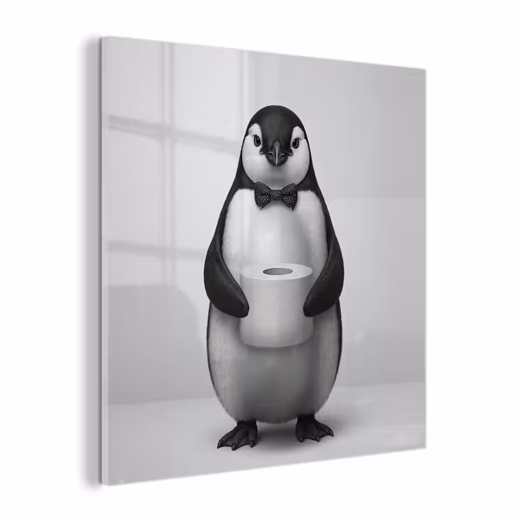 Glas schilderij - Pinguïn - WC rol - Wit — 1