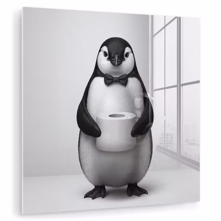 Glas schilderij - Pinguïn - WC rol - Wit — 3
