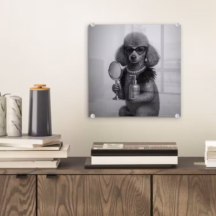 Glas schilderij - Poedel - Spiegel - Zwart - Wit — 2