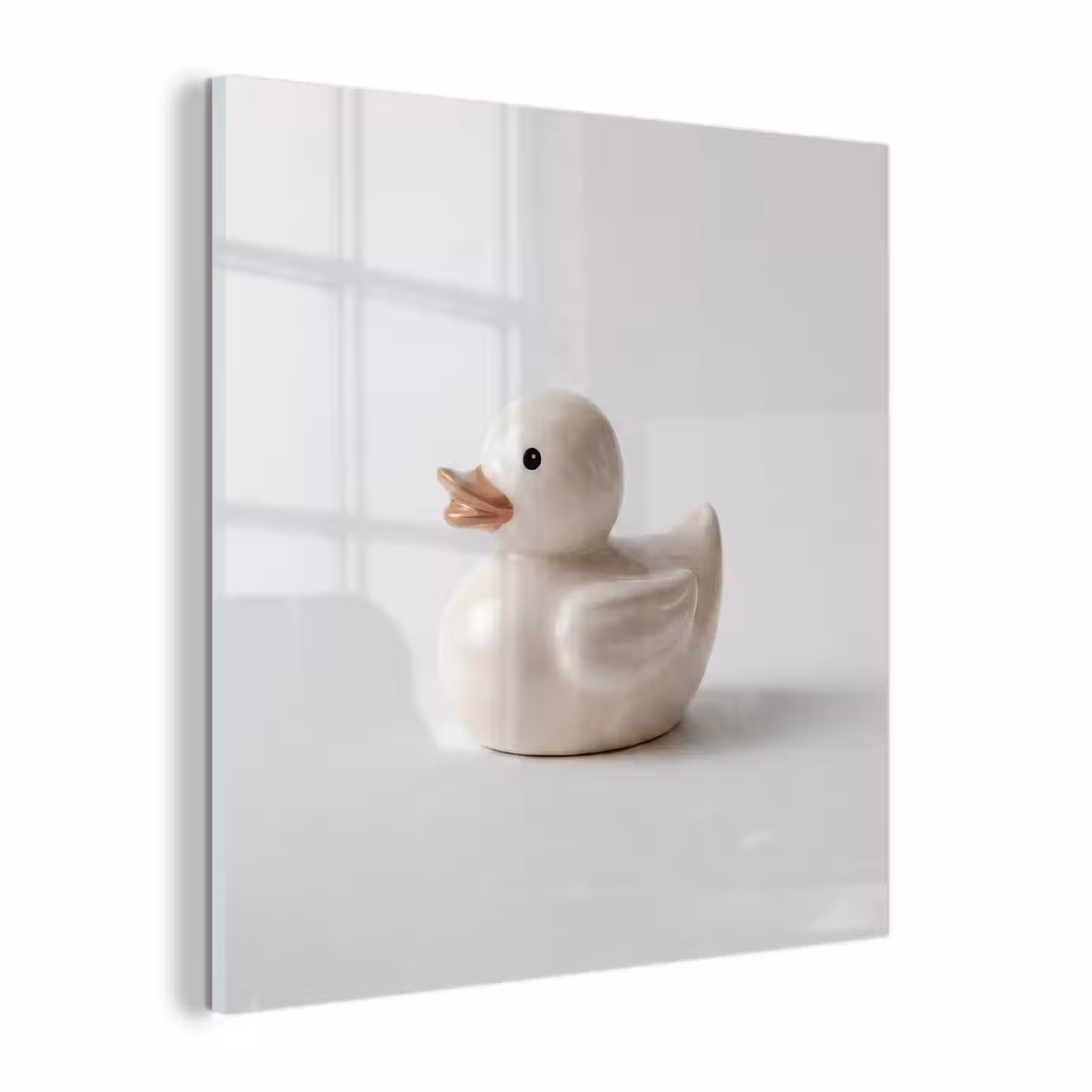 Glas schilderij - Badeend - Minimalistisch - Wit — 1