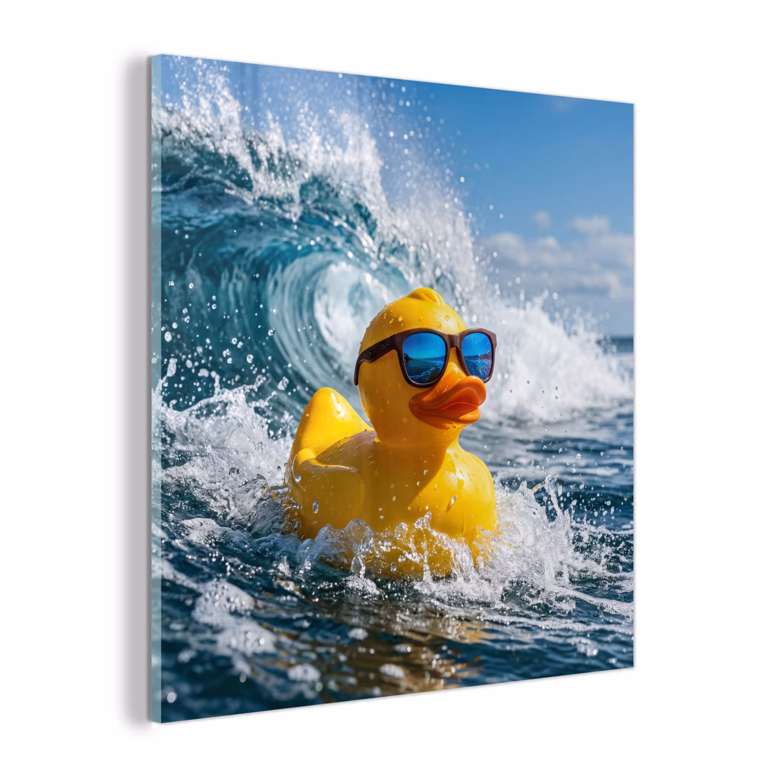 Glas schilderij - Badeend - Stoer - Golven — 1