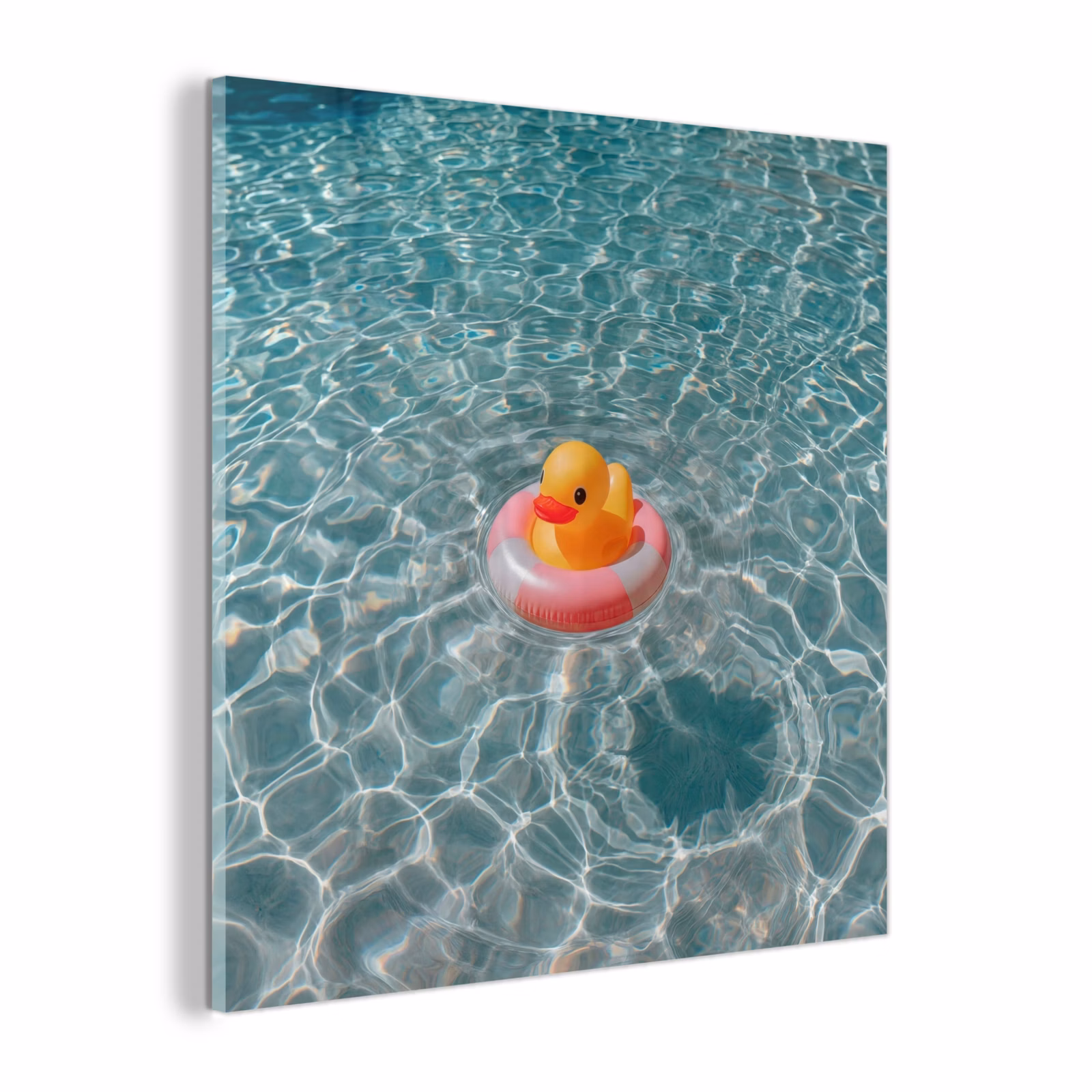 Glas schilderij - Badeend - Zwemband - Geel — 1