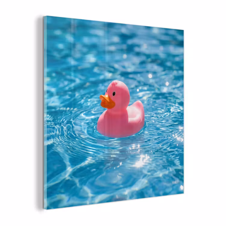 Glas schilderij - Badeend - Dobberend - Roze — 1