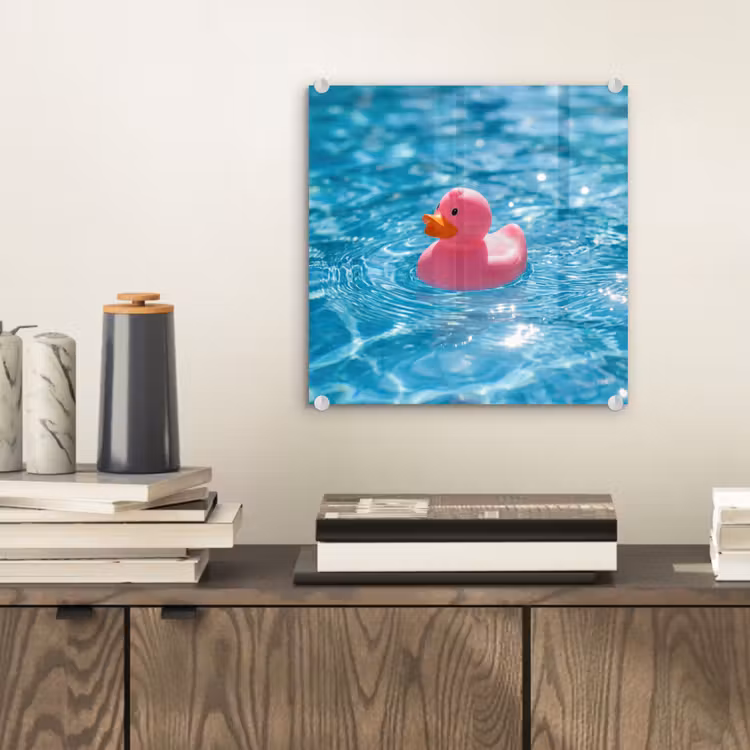 Glas schilderij - Badeend - Dobberend - Roze — 2