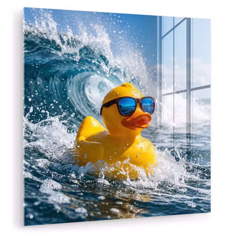 Glas schilderij - Badeend - Stoer - Golven — 3