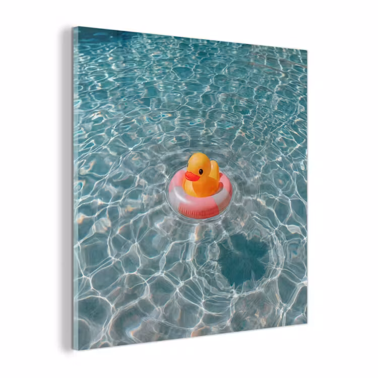 Glas schilderij - Badeend - Zwemband - Geel — 1