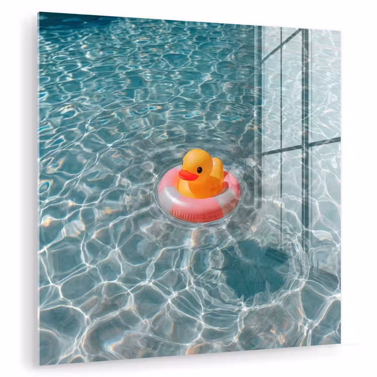 Glas schilderij - Badeend - Zwemband - Geel — 3