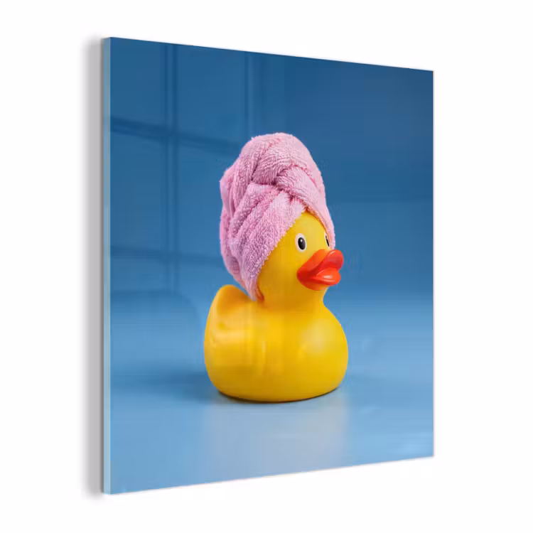 Glas schilderij - Badeend - Handdoek - Blauw — 1