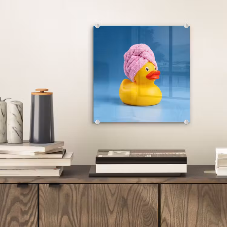 Glas schilderij - Badeend - Handdoek - Blauw — 2